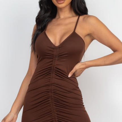 Adjustable Ruched Front Detail Mini Dress