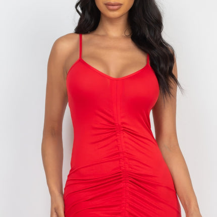 Adjustable Ruched Front Detail Mini Dress