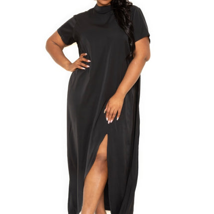 Mock neck back cape dress