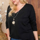 Plus Size V Neck 3/4 Sleeve Side Slit Hi-lo Sweater