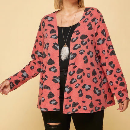 Plus Size Animal Printed Open Front Cropped Cardigan