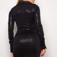 Long Sleeve Collared Slinky Foil Dress