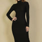 Ribbed Mock Neck Long Sleeve Bodycon Midi Dress