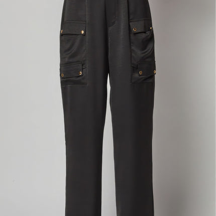 Satin Cargo Pocket Wide Leg Pants