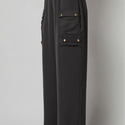 Satin Cargo Pocket Wide Leg Pants