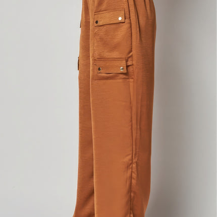 Satin Cargo Pocket Wide Leg Pants