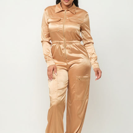 Front Zipper Pockets Top And Pants Jumpsuit