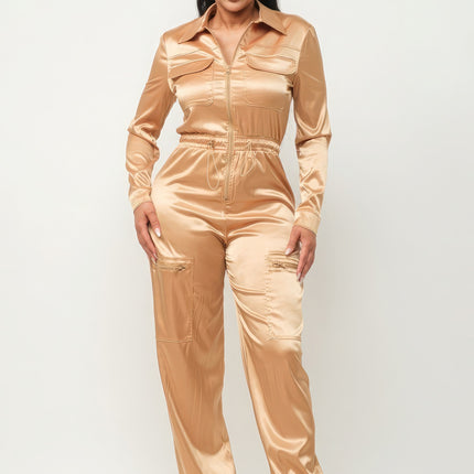 Front Zipper Pockets Top And Pants Jumpsuit