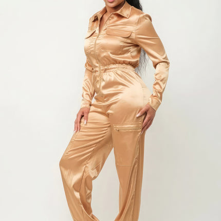 Front Zipper Pockets Top And Pants Jumpsuit