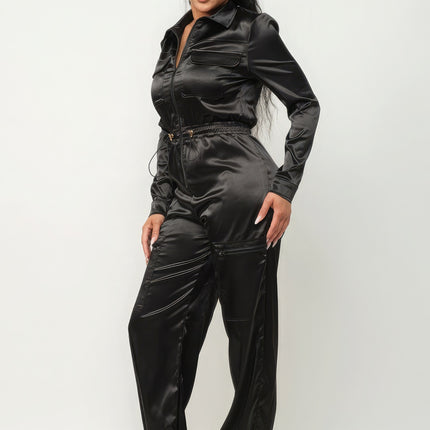 Front Zipper Pockets Top And Pants Jumpsuit