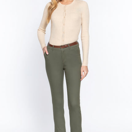 Cotton-span Twill Belted Long Pants