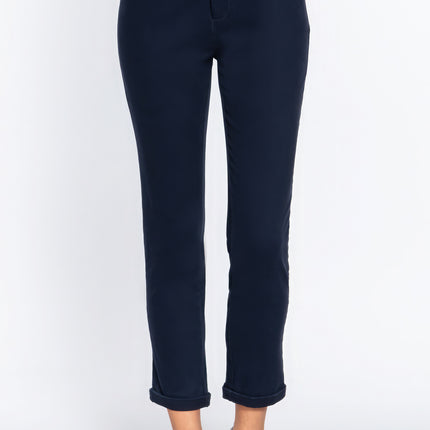 Cotton-span Twill Belted Long Pants