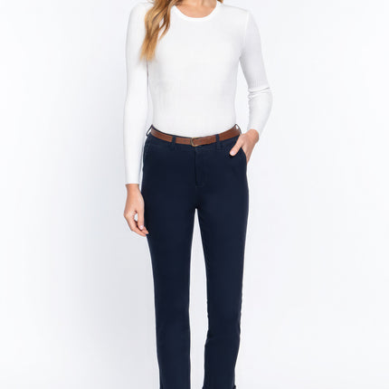 Cotton-span Twill Belted Long Pants