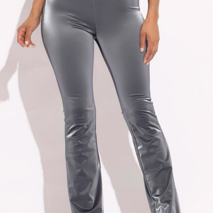 Velvet Pu Flared Pants