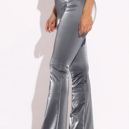 Velvet Pu Flared Pants