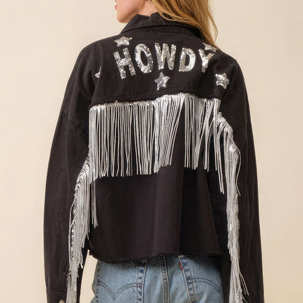 Howdy Sequin Fringe And Star Patches Jacket