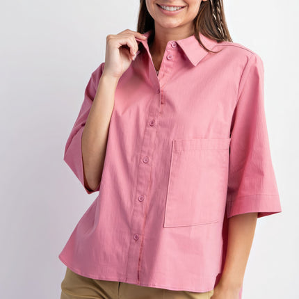 Half Slvs Stretch Poplin Button Down Shirt