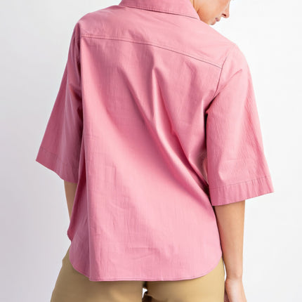 Half Slvs Stretch Poplin Button Down Shirt