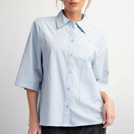 Half Slvs Stretch Poplin Button Down Shirt