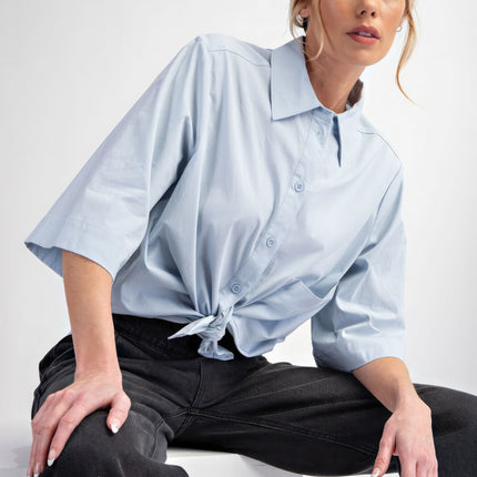 Half Slvs Stretch Poplin Button Down Shirt