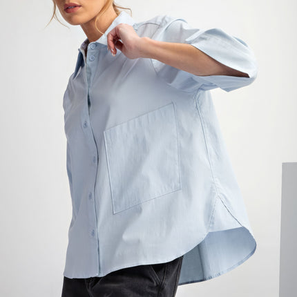 Half Slvs Stretch Poplin Button Down Shirt