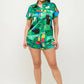 Satin Dolman Print Button Down Top And Shorts Set