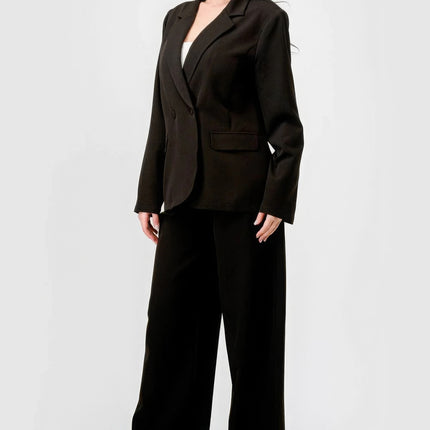 Luxe Stretch Woven Loose Fit Blazer And Wide Legs Pants Semi Formal Set