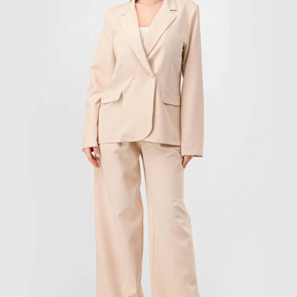 Luxe Stretch Woven Loose Fit Blazer And Wide Legs Pants Semi Formal Set