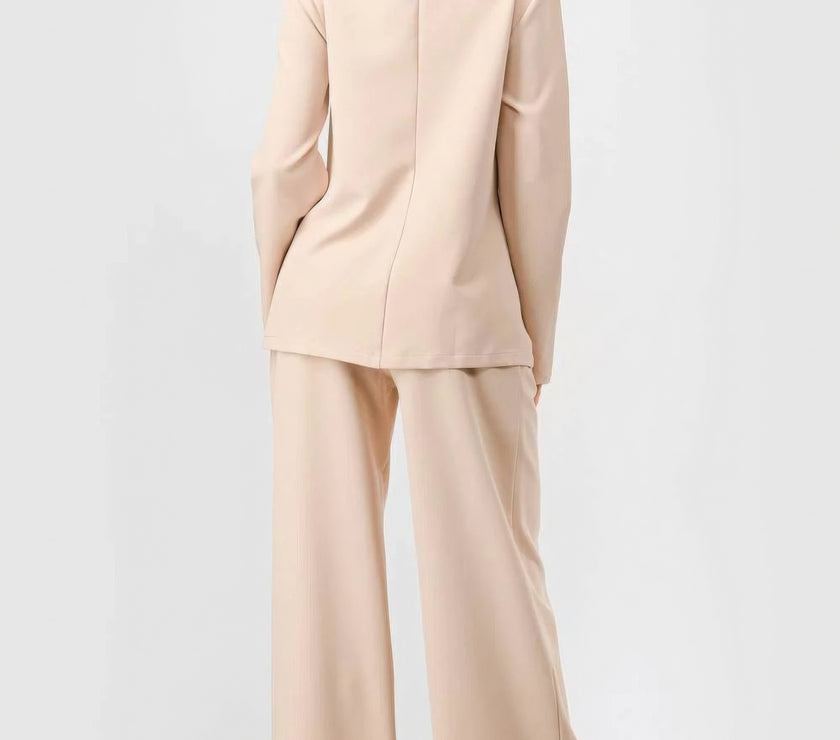 Luxe Stretch Woven Loose Fit Blazer And Wide Legs Pants Semi Formal Set