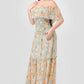 Floral Chiffon Off Shoulder Smocked Back Ruffled Tiered Maxi Dress