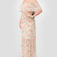 Floral Chiffon Off Shoulder Smocked Back Ruffled Tiered Maxi Dress