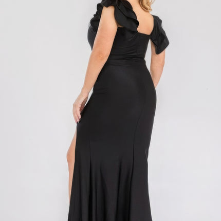 Plus Satin Strech Ruffle Party Maxi Dress