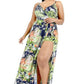Plus Tropical Leaf Print Surplice Maxi Dress