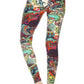 Yoga Style Banded Lined Multicolored Mixed Paisley Print, Full Length Leggings