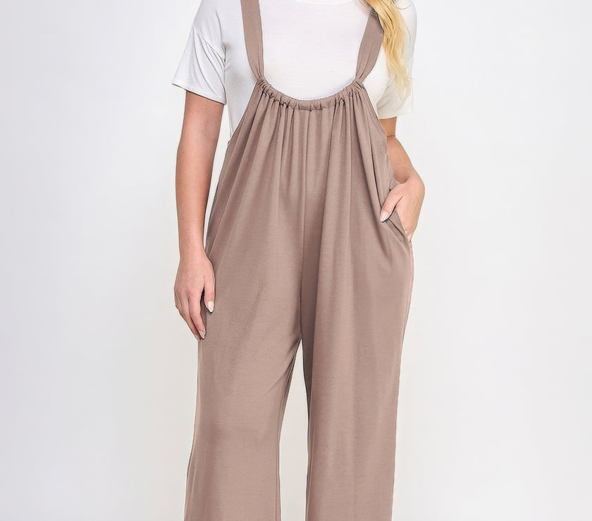 French Terry Wide Leg Jumpsuit Overalls