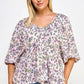 Floral V-neck Babydoll Balloon Slv Top