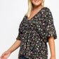 Floral V-neck Babydoll Balloon Slv Top