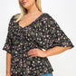 Floral V-neck Babydoll Balloon Slv Top