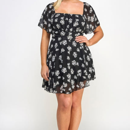 Plus Size Floral Chiffon Dress