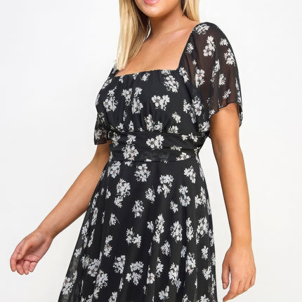 Plus Size Floral Chiffon Dress