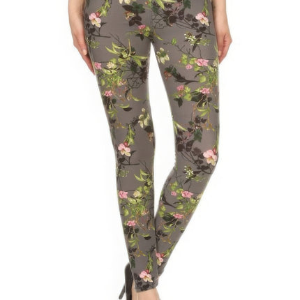 Floral Printed High Waisted Leggings With An Elastic Waist