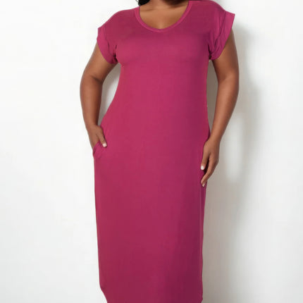 Plus Size Hidden Pocket Batwing Sleeve V Neck Long Dress