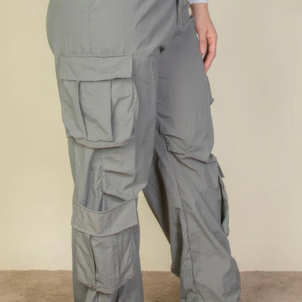 Plus Size Flap Pockets Drawstring Ruched Parachute Pants