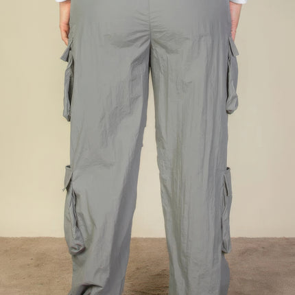 Plus Size Flap Pockets Drawstring Ruched Parachute Pants