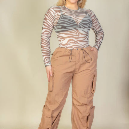 Plus Size Flap Pockets Drawstring Ruched Parachute Pants