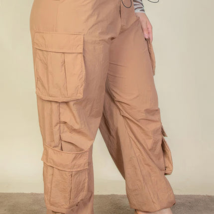 Plus Size Flap Pockets Drawstring Ruched Parachute Pants