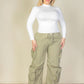 Plus Size Flap Pockets Drawstring Ruched Parachute Pants