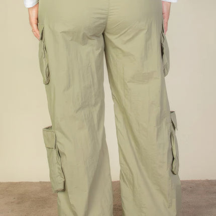 Plus Size Flap Pockets Drawstring Ruched Parachute Pants