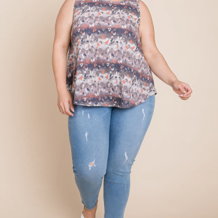 Plus Size Multi Tie Dye Animal Printed Tunic Tank