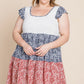 Plus Size Floral Color Block Contrast Tiered Babydoll Dress